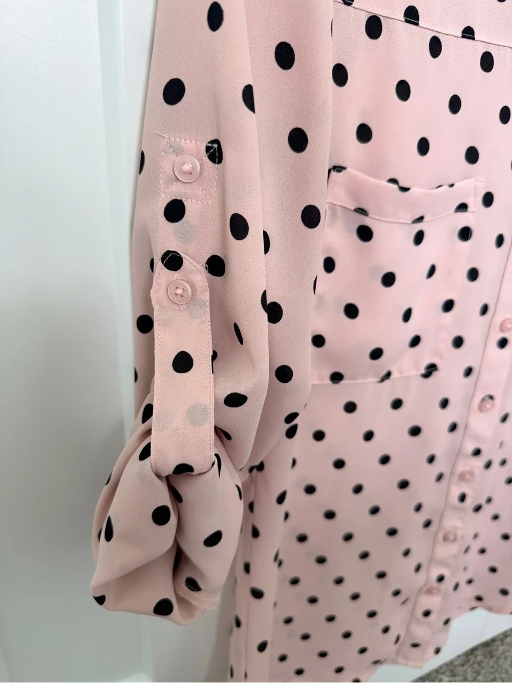 Express Portofino Pink and Black Polka Dot Blouse - Picture 3 of 6